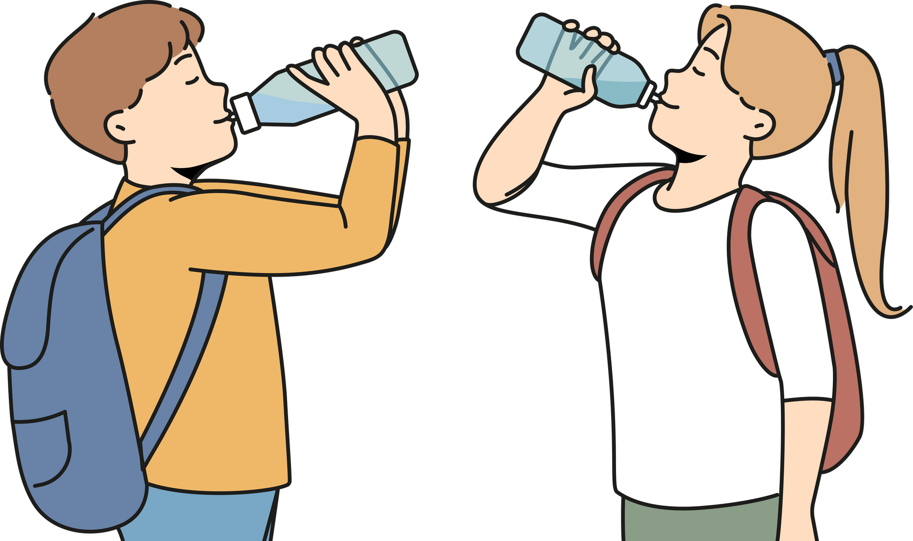 Children drinking fresh water from bottles