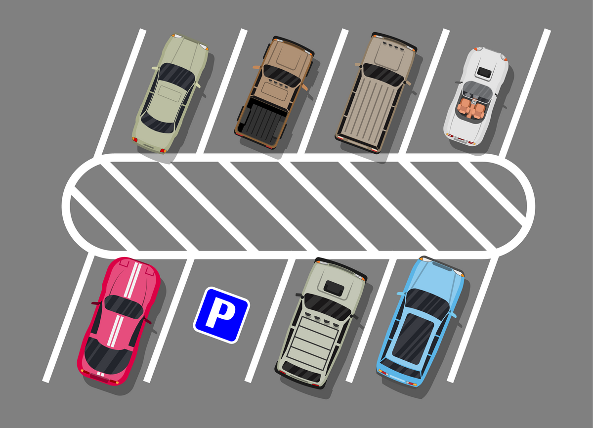 City Parking Lot with Different Cars